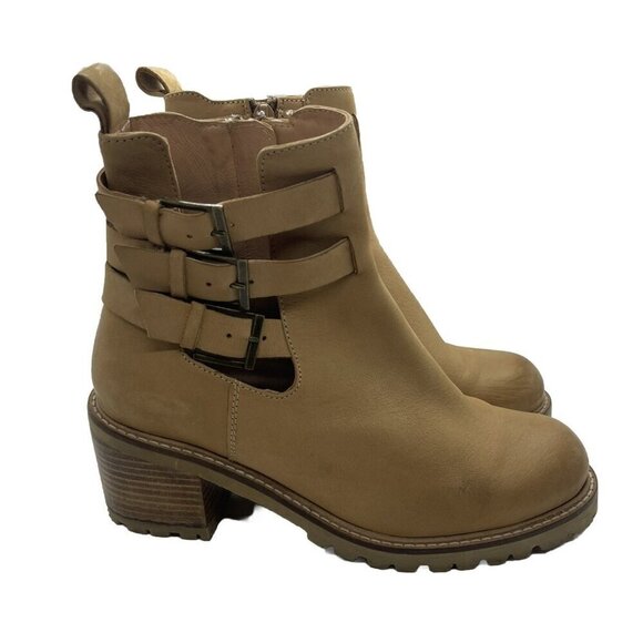 Seychelles Women's Give It a Whirl Ankle Boot Leather 7.5 Tan Nubuck Block Heel - Picture 1 of 11